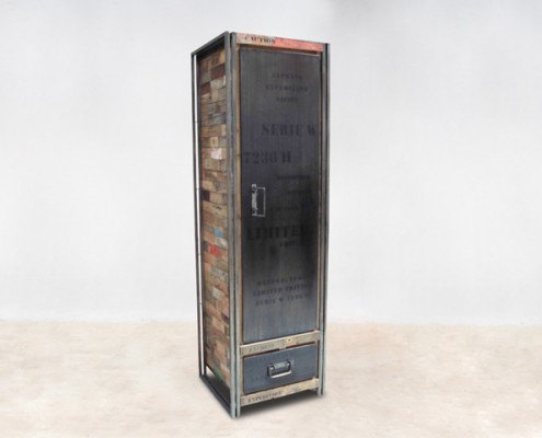Armoire en bois recyclés de bateaux avec 1 porte & 1 tiroir métal - détails