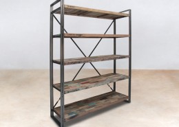 bibliothèque 160cm avec 5 plateaux en bois recyclés de bateaux - détails