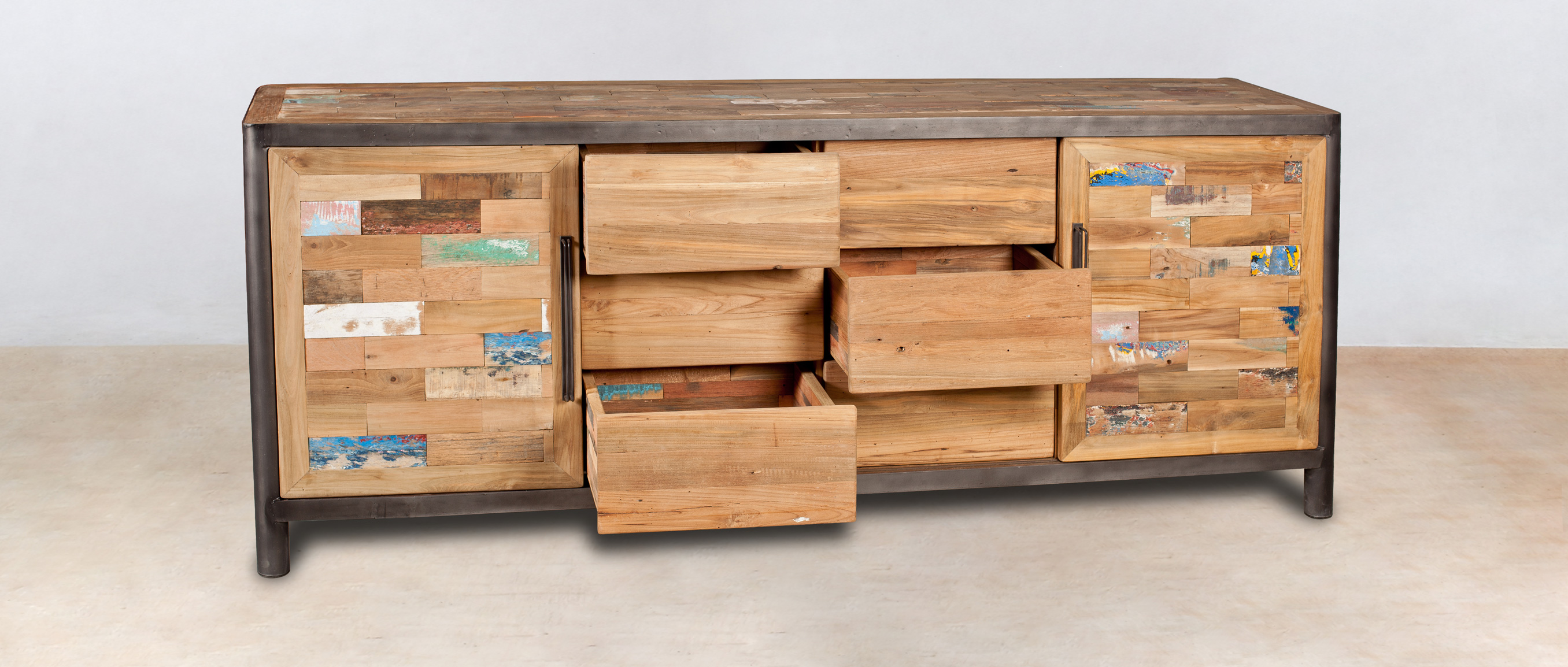 buffet-bois-recycles-bateaux-2portes-6tiroirs-2 - INDUSTRYAL