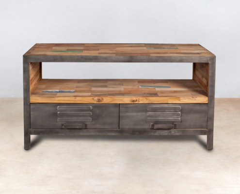 meuble TV 1 niche en bois recyclés et 2 tiroirs - détails