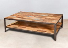 table basse 2 plateaux en bois recyclés INDUS 120cm - détails