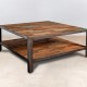 table basse carrée double plateau en bois recyclés 80cm - détails