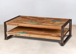 table basse 2 plateaux en bois recyclés de bateaux - 120x70cm - détails