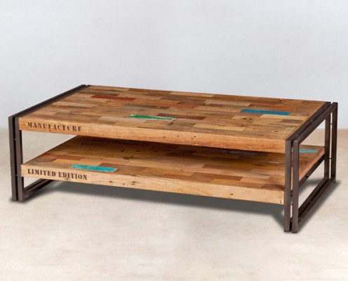 table basse 2 plateaux en bois recyclés de bateaux - 120x70cm - détails