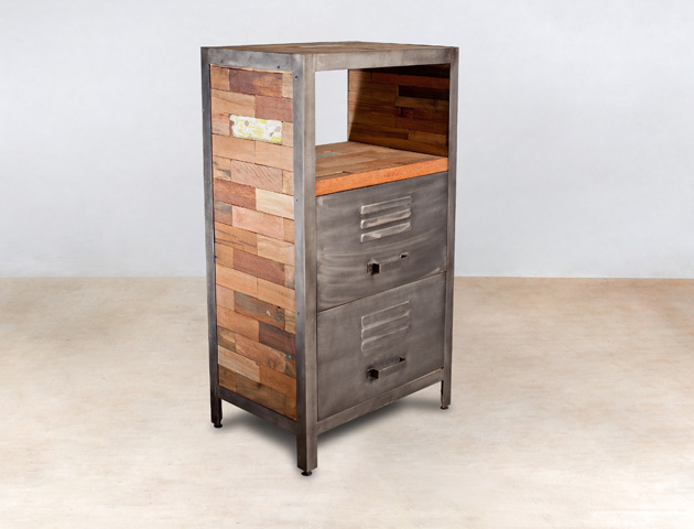 meuble 1 niche en bois recyclés de bateaux 2 tiroirs métal - détails