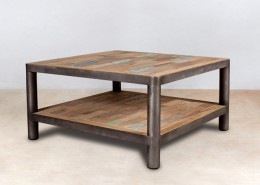 table basse carrée 2 plateaux en bois recyclés 80cm - détails