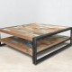 table basse carrée double-plateau - 100cm en bois recyclés de bateaux - détails